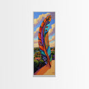 Feather Sky, Tribal Colorful, Bold feather landscape Framed Canvas Print, boho chic wall art, meditation room wall decor