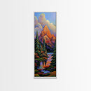 Mountain Pines, Autumn Stream, Framed Canvas Print vibrant alpine landscape painting, autumn trees and lake reflection, rustic lodge wall decor