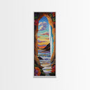 Ocean, Sunset, Archway, View, Framed Canvas Print, Coastal wall decor, tropical beach art, vibrant living room painting, boho landscape style