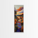 Autumn, River, Sunset, Painting, Framed Canvas Print of colorful river marsh landscape, Fall wall decor, rustic living room boho art