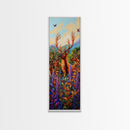 Elk, Meadow, Nature, Art, Framed Canvas Print featuring deer herd in wildflowers, cozy lodge style, Autumn cabin decor, rustic wall art
