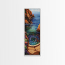 Ocean, Vortex, Cliffside, Landscape, Framed Canvas Print with ocean whirlpool, mystical seascape, fantasy art, coastal bathroom wall art