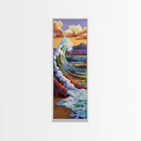 Rainbow, Wave, Sea, Surf, Framed Canvas Print, Bold Ocean Art, Coastal Wall Decor, Surfer Boho Style, Beach House Accent