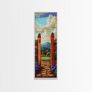 Country Gate, Meadow, Rustic Garden Landscape Framed Canvas Print, Farmhouse Wall Art, Autumn Entryway Decor, Peaceful Nature Scene