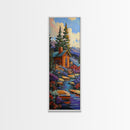Mountain Cabin, Forest Path, Autumn Escape, Framed Canvas Print, cozy fall cabin wall art, rustic lodge decor, nature inspired artwork