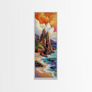 Seascape Beach, Sunrise, Rocks, Framed Canvas Print, Coastal seascape beach painting, vivid sunrise wall decor, coastal living room wall art