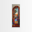 Open Doorway, Water, Boats — Canvas Print of seaside view through open door, perfect Coastal Bathroom Wall Art or Tropical Living Room Decor