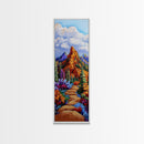 Trail Path, Wildflowers, Mountain View, Nature Escape Scene, Framed Canvas Print, Rustic Boho Wall Art, Cabin Entryway Decor