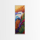 Colorful Wave, Ocean Sunset, Coastal Wall Decor, Framed Canvas Print, Vibrant Seascape Art, Beach House Accent, Boho Living Room Art