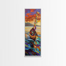 Colorful Boat, Sunset Sea, Vibrant Ocean Scene, Framed Canvas Print, Coastal Wall Decor, Eclectic Living Room Art, Nautical Wall Art