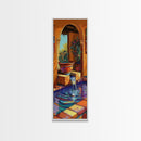 Courtyard Fountain, Terracotta Colors, Spanish Style Decor, Framed Canvas Print, Rustic Kitchen Wall Art, Mediterranean Patio Scene