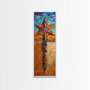 Star Cross, Colorful Sky, Spiritual Folk Symbol, Framed Canvas Print, Southwestern Wall Art, Vibrant Entryway Decor, Festive Religious Art