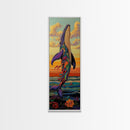 Rainbow Whale, Vibrant Ocean, Fantasy Sea Life, Framed Canvas Print, Whimsical Coastal Wall Art, Eclectic Living Room Nautical Decor
