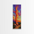 Fire Dusk, Mountains Vibrant – Scenic Bonfire Painting, Vibrant Nature Decor, Framed Canvas Print, Autumn Outdoor Living Room Art