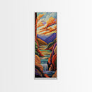 Canyon Sunset, Waterfall Calm, Framed Canvas Print, dramatic mountain wall art, nature inspired living room decor, colorful scenic landscape