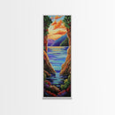 Mountain Canyon Sunset Water, Canvas Print, Sunset wall art, serene canyon lake painting, nature inspired hallway decor, boho peaceful print
