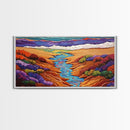Stream Desert, Flowers, Vibrant Nature Canvas Print, Southwest Landscape Wall Decor, Autumn Living Room Boho Art Style