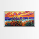 Ocean Sunset, Dunes, Seagrass, Canvas Print beach landscape wall decor, coastal art, vibrant sunset painting, tropical boho home decor