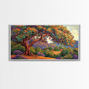Tree Bird, Village, Sunset, Canvas Print autumn countryside art, peaceful nature wall painting, colorful landscape, farmhouse decor