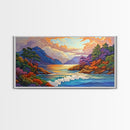 Ocean Sunset View, Vibrant Coastline, Mountain Landscape, Canvas Print, Living Room Wall Art, Colorful Seascape, Nature Painting