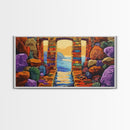 Ocean Doorway View, Colorful Stone Arch, Vibrant Seaside Escape, Canvas Print, Boho Coastal Wall Art, Mediterranean Dream Artwork