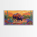 Buffalo Desert, Flowers, Canvas Print, Western buffalo art, colorful desert scene, ranch decor, Office Wall Art, Autumn Wall Art