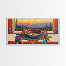 Fountain Sunset Flowers, Serenity, Framed Canvas Print, Southwestern Wall Art, Boho Vibe, Tranquil Home Decor, Kitchen or Entryway Art