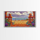 Volleyball Ocean, Sunset, Framed Canvas Print, Vibrant Beach Volleyball Scene, Sporty Coastal Wall Art, Game Room Decor