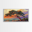 Tree Coast, Storm, Drama, Framed Canvas Print ocean pine tree artwork, landscape wall decor, moody nature art, living room accent