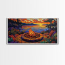 Firepit Sunset, Cozy, Night, Canvas Print warm evening campfire artwork, fall wall decor, lakeside cabin print, romantic outdoor setting
