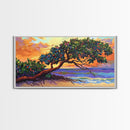 Tropical Tree, Beach, Sunset, Framed Canvas Print nature lover wall decor, boho coastal print, vibrant living room art, island art