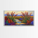 Marsh Grassland, Sunset, Scene, Framed Canvas Print rustic farmhouse art, colorful Fall wall decor, bedroom landscape canvas