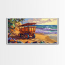 Coastal Cart, Tropical Beach, Ocean Shoreline, Framed Canvas Print, Rustic Wall Art, Coastal Living Room Decor, Summer Vibes Painting
