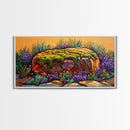 Moss Rock, Desert Garden, Sunset Stone, Framed Canvas Print, Rustic Wall Art, Kitchen or Bathroom Decor, Desert Botanical Artwork