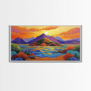 Island Sunset, Mountain Horizon, Ocean Glow, Framed Canvas Print, Bold Wall Art, Bedroom or Office Decor, Tropical Paradise Painting