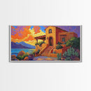 Desert Adobe, Sunset, Southwest, Framed Canvas Print, southwestern home art, rustic decor, living room wall art, fall adobe style