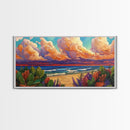 Tropical Beach, Clouds, Canvas Print, Colorful coastal beach artwork with dramatic clouds and waves, Bathroom Wall Art, coastal style