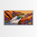 Waterfall Rocks, Flowers, Canvas Print, Colorful Nature Wall Art, Boho Earthy Decor, Vibrant Living Room Accent, Abstract Landscape Art