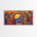Arch Village, Sunset, Canvas Print, Mediterranean Town Wall Art, Colorful Travel Decor, Eclectic Living Room, Warm Sunset Vibe Art
