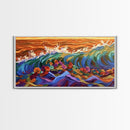 Sunset Ocean, Bold Waves, Color Splash, Canvas Print, Vibrant Seascape Art, Beach House Decor, Coastal Living Room Wall Art