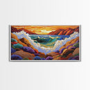 Wave Crash, Sunset Coast, Rocky Horizon, Canvas Print, Dramatic Seascape Wall Art, Ocean Inspired Living Room Art, Study Decor
