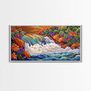 Rainbow, Waterfall, Jungle, Sunset, Framed Canvas Print Tropical boho art, bathroom art, living room decor, floral nature painting