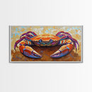 Crab Beach, Bold, Colorful, Coastal Sea Life Framed Canvas Print, Bathroom Wall Art, Nautical Art, Beach House Decor, Ocean Art
