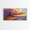 Sunset Clouds, Ocean, Cliffs, Framed Canvas Print, dramatic seascape art, Southwestern home decor, moody living room wall art