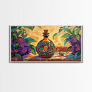 Tequila Bottle, Floral, Decor, Framed Canvas Print, Mexican kitchen wall art, vibrant bottle painting, fiesta bar wall boho artwork