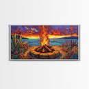 Campfire Desert, Sunset, Fiery Skies, bold landscape Canvas Print, autumn outdoor art, cozy rustic living room wall décor