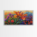 Flower Sunrise, Field, Vibrant, Canvas Print boho floral bedroom wall art, wildflower sunrise nature decor, garden field artwork