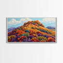 Autumn Hill, Landscape, Framed Canvas Print, Colorful Fall Mountain Scene, Cozy Autumn Wall Decor, Rustic Living Room Art