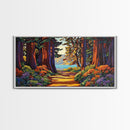 Forest Path, Ocean, Framed Canvas Print, Redwood forest trail to ocean scene, Nature inspired art, Rustic Living Room Wall Art