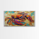 Lobster Coastal, Bold, Framed Canvas Print, Vibrant abstract lobster on sandy background, Nautical Kitchen Decor, Bold Coastal Wall Art